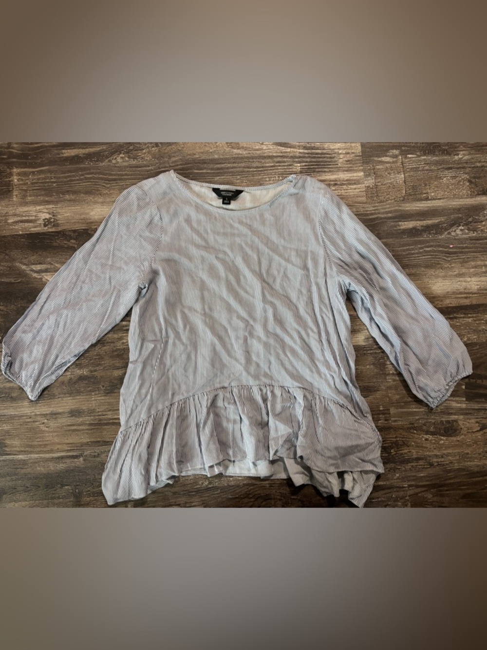 Simply Vera Vera Wang Light Blue Striped Ruffle-Hem Tunic